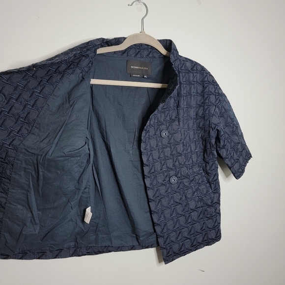 BCBG MAXAZRIA XXS Navy Blue Embroidered High Collar Button Up Shirt - Picture 5 of 10